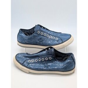 Converse One Star Women Size 10 Blue Sequin Low Top Sneakers Lace Free Shoes